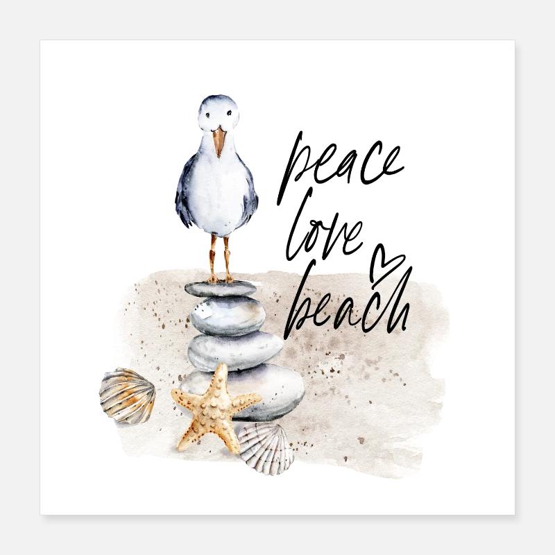 Beach Bird on Stone Stack Watercolors Poster 16" x 16" (40x40 cm)