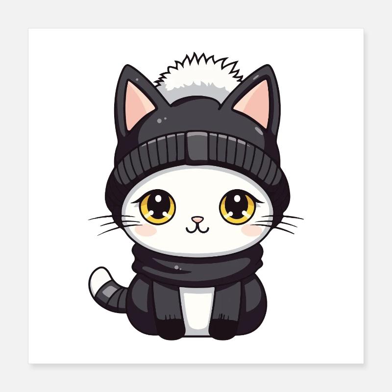Chat Hiver Animal Bébé Bande Dessinée Poster 40 x 40 cm