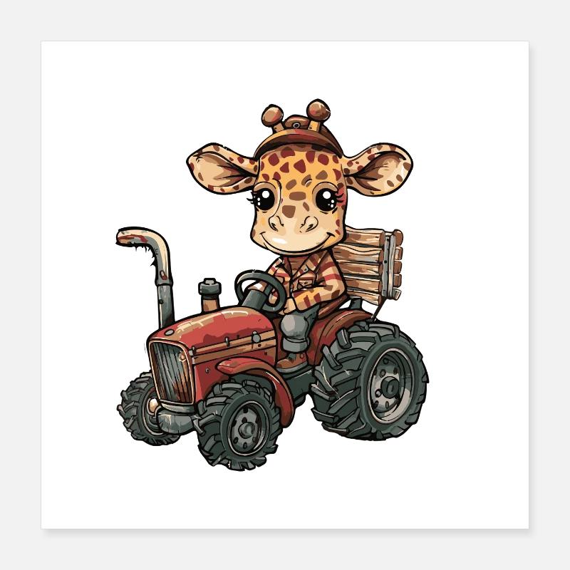 Giraffe Traktor Farmer Poster 40x40 cm