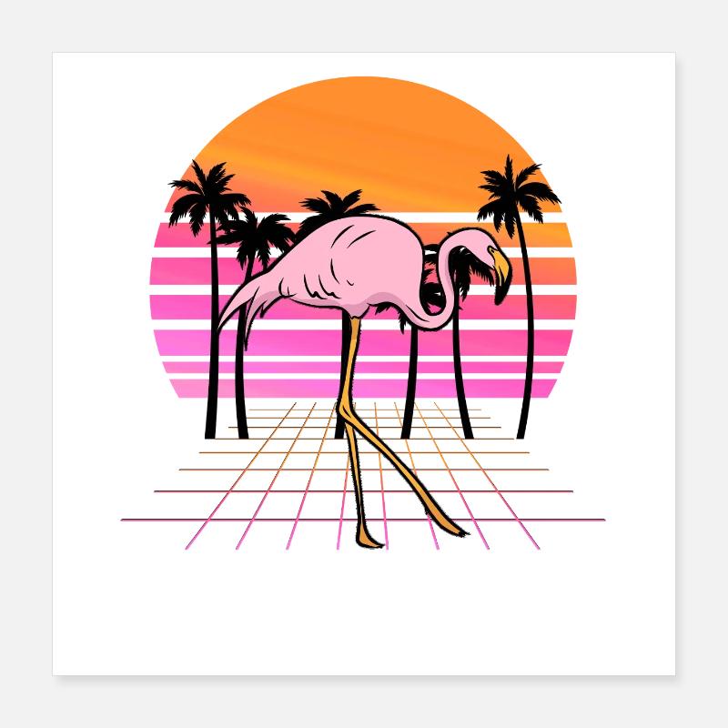 Flamingo Neon Sunset Rétro Poster 40 x 40 cm
