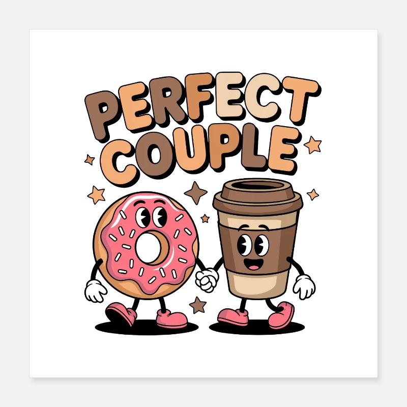 Perfect Couple Coffee and Donut Duo Poster 16" x 16" (40x40 cm)