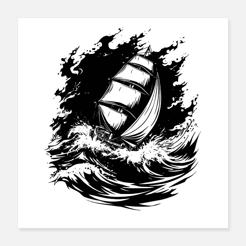 Artistic Sailing Illustration Sailor Poster 16" x 16" (40x40 cm)