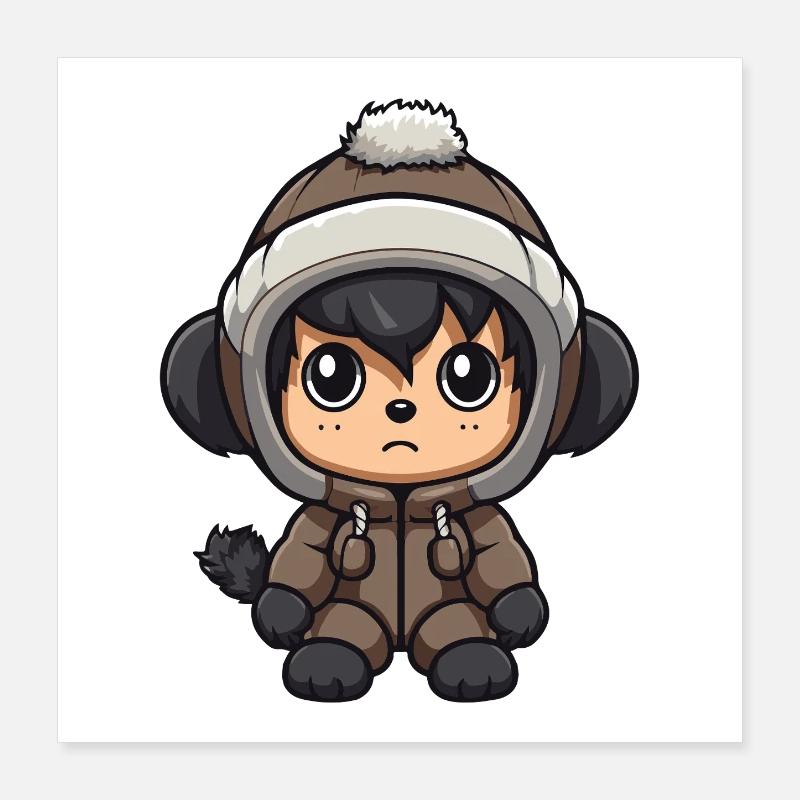 Affe Winter Tier Baby Comic Poster 40x40 cm