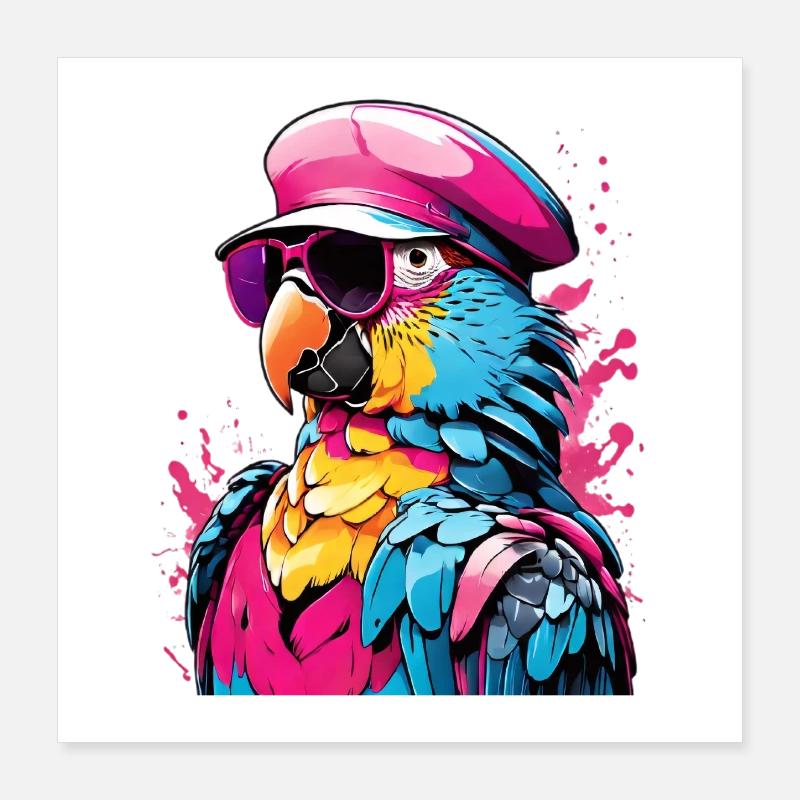 Perroquet coloré avec des lunettes de soleil Poster 40 x 40 cm