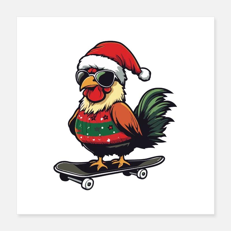 Coq Noël Drôle Poster 40 x 40 cm