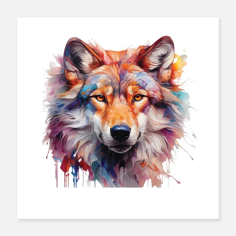 Loup coloré - Conception de portrait d’animal abstrait Poster 40 x 40 cm