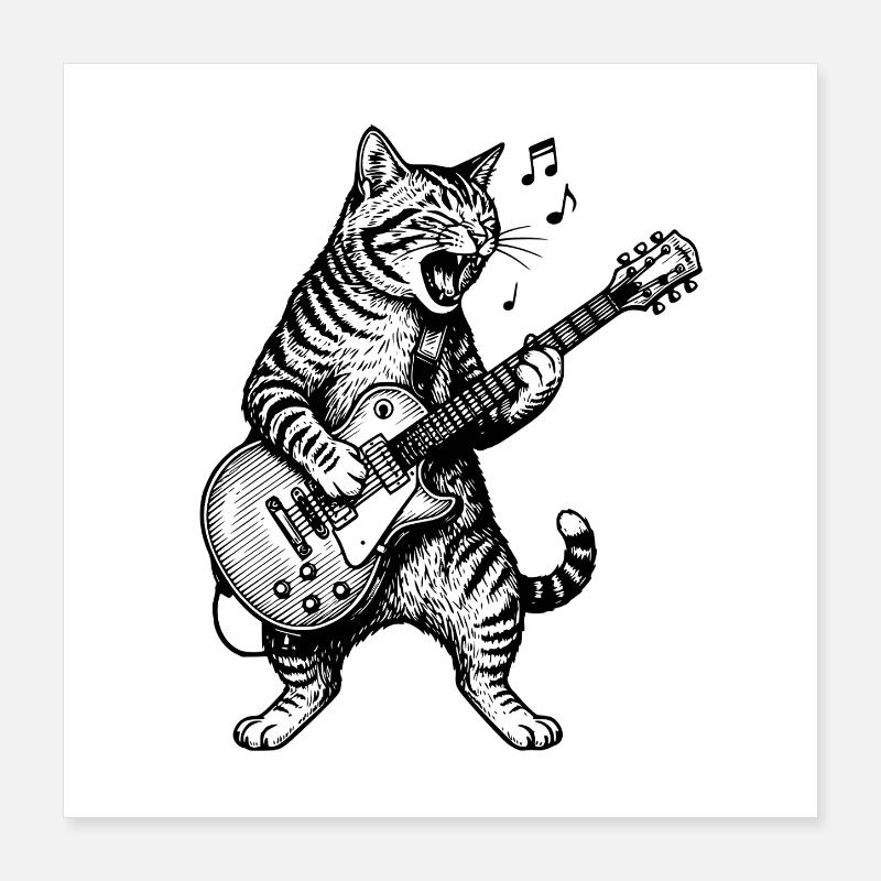 Singing Cat Guitar Art Poster 16" x 16" (40x40 cm)