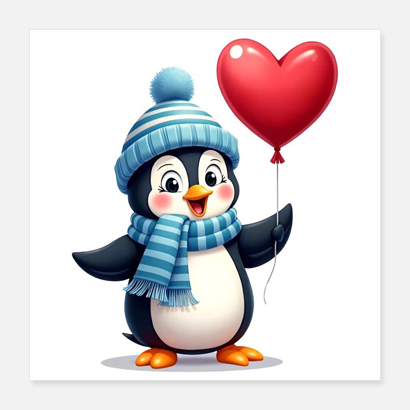 Pingouin mignon avec ballon Poster 40 x 40 cm
