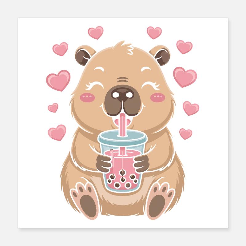 Kawaii Bubble Tee Capybara Boba Tee Poster 40x40 cm
