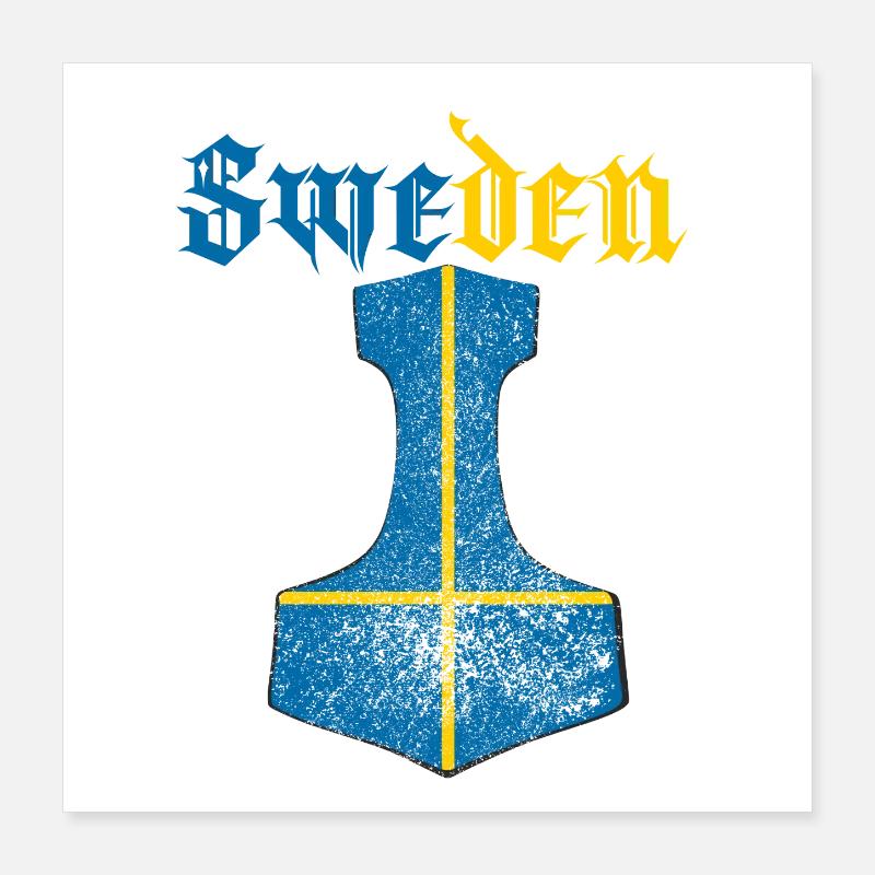Sweden Flag – Mjölnir Thorhammer Design Poster 16" x 16" (40x40 cm)