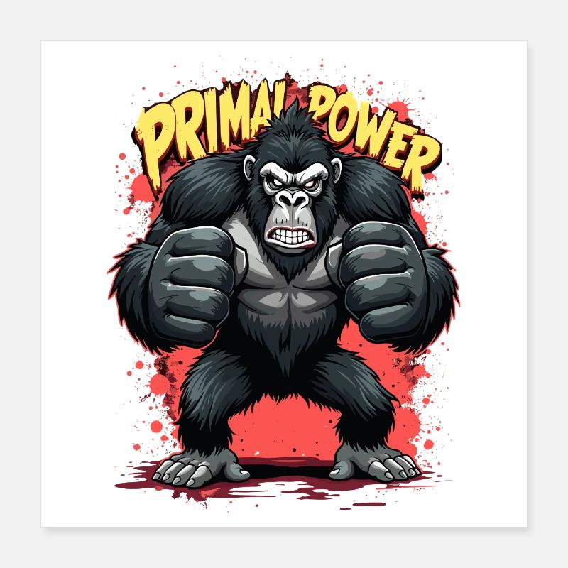 Primal Power Gorila Print Poster 16" x 16" (40x40 cm)