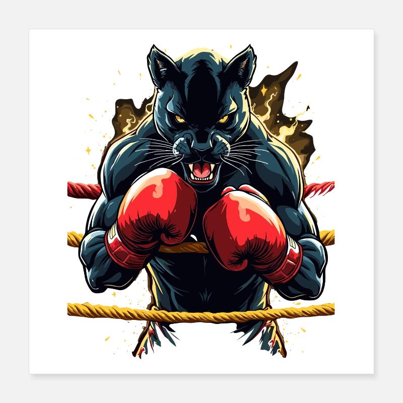 Combattre la panthère sur le ring de boxe Poster 40 x 40 cm