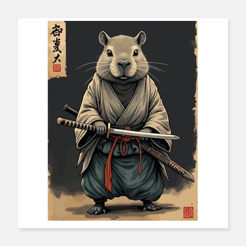 Cappibara-Samurai mit Katana Poster 40x40 cm