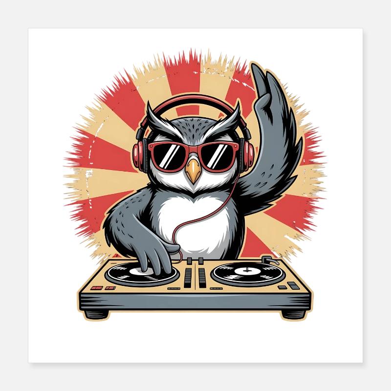 DJ Eule mit Turntables Poster 40x40 cm