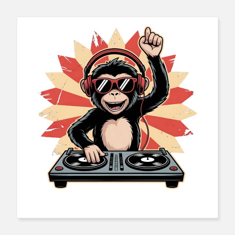 Monkey DJ dans le cercle du soleil Poster 40 x 40 cm