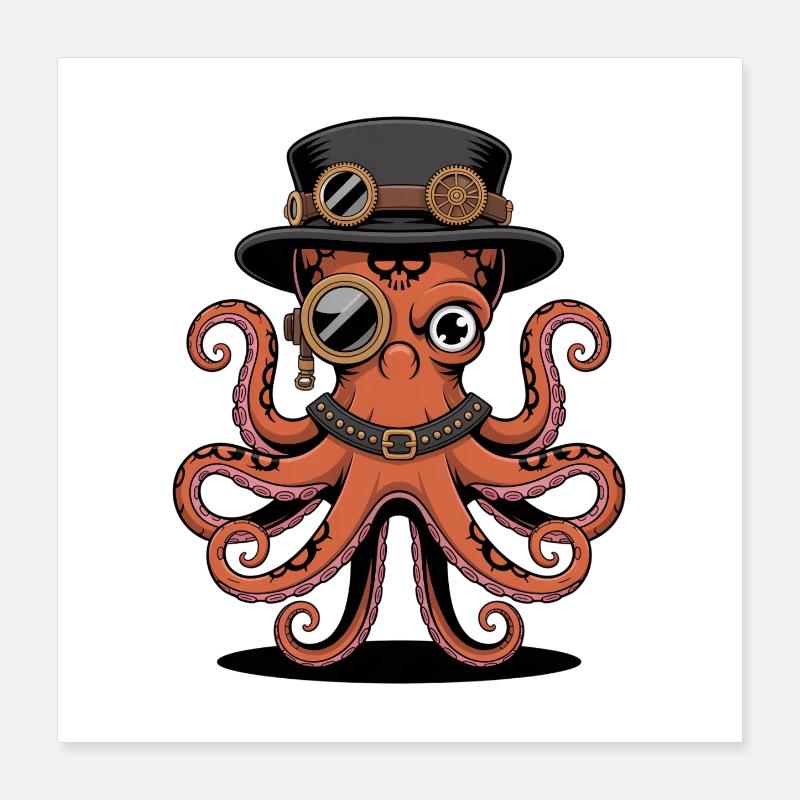 Octopus in steampunk style with monocle Poster 16" x 16" (40x40 cm)