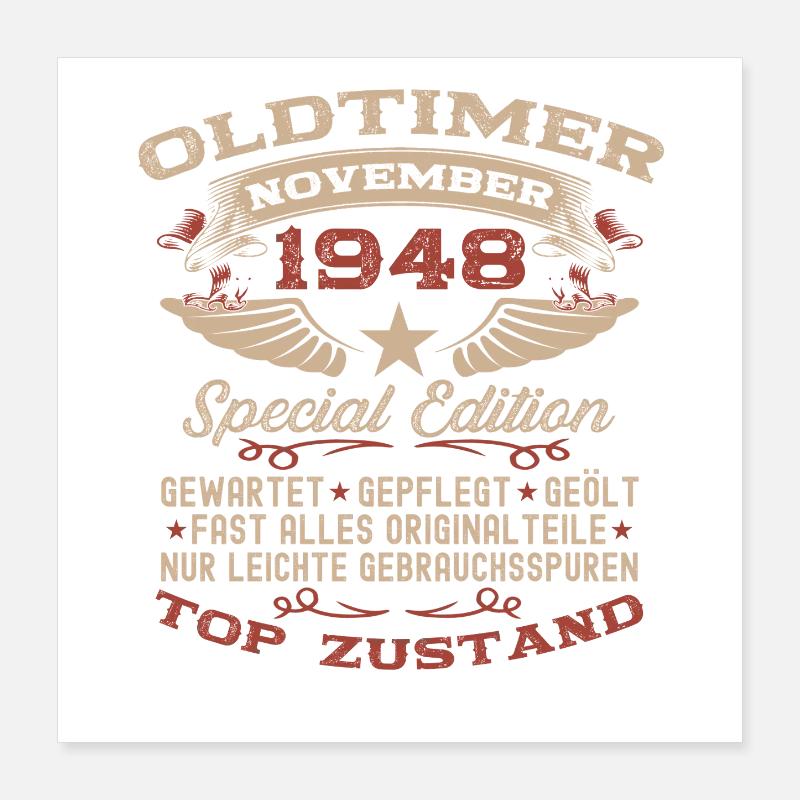 77. Geburtstag Geschenk Oldtimer November 1948 Poster 40x40 cm