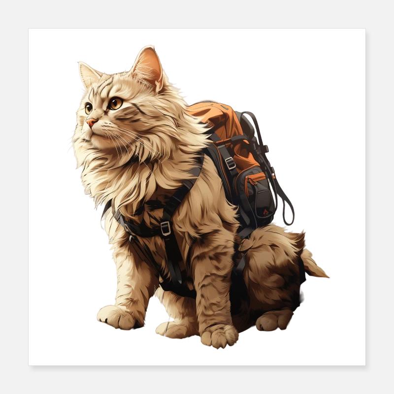 Abenteuer Katze mit Rucksack Poster 40x40 cm