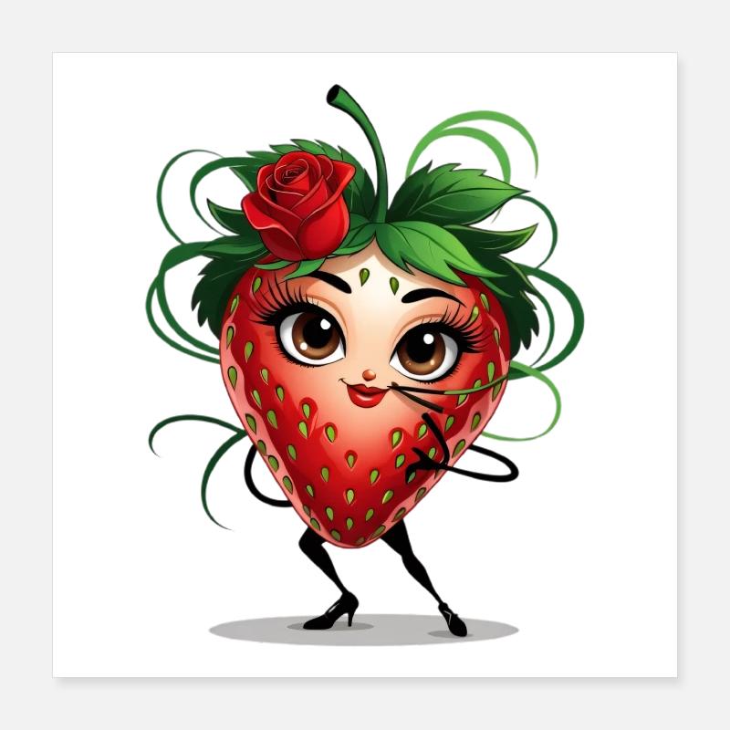 Dancing strawberry with rose Poster 16" x 16" (40x40 cm)