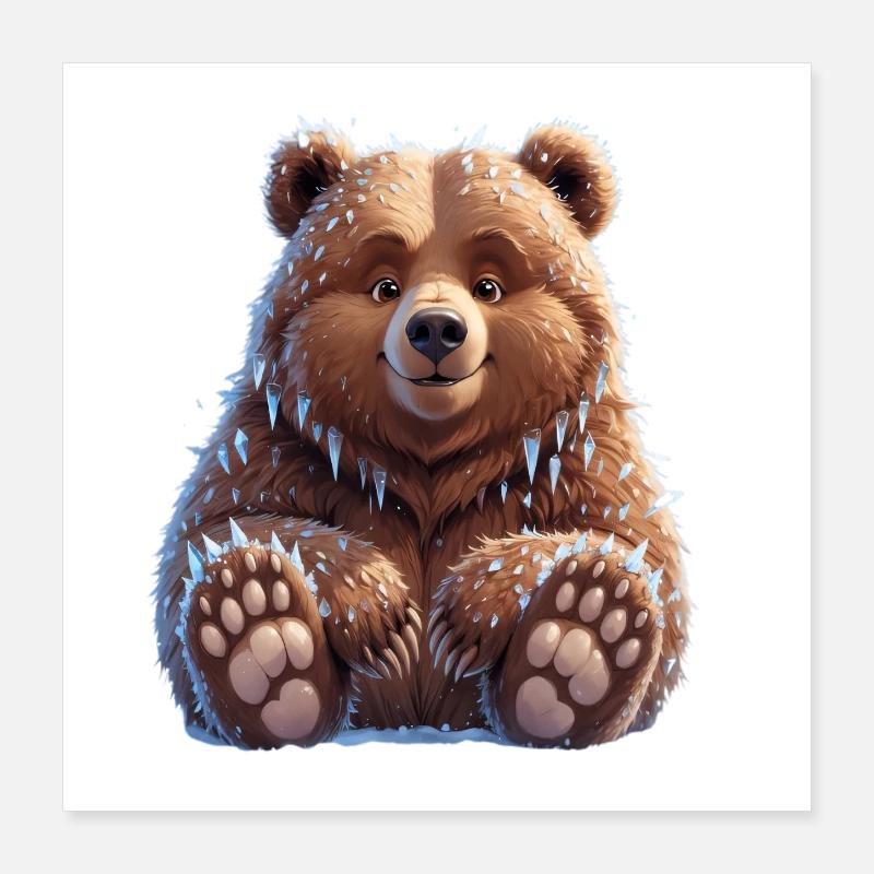 Ours en peluche brun avec de la neige et des glaçons Poster 40 x 40 cm