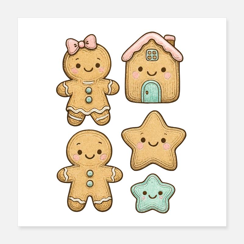Lustige und bunte Lebkuchenfiguren Poster 40x40 cm