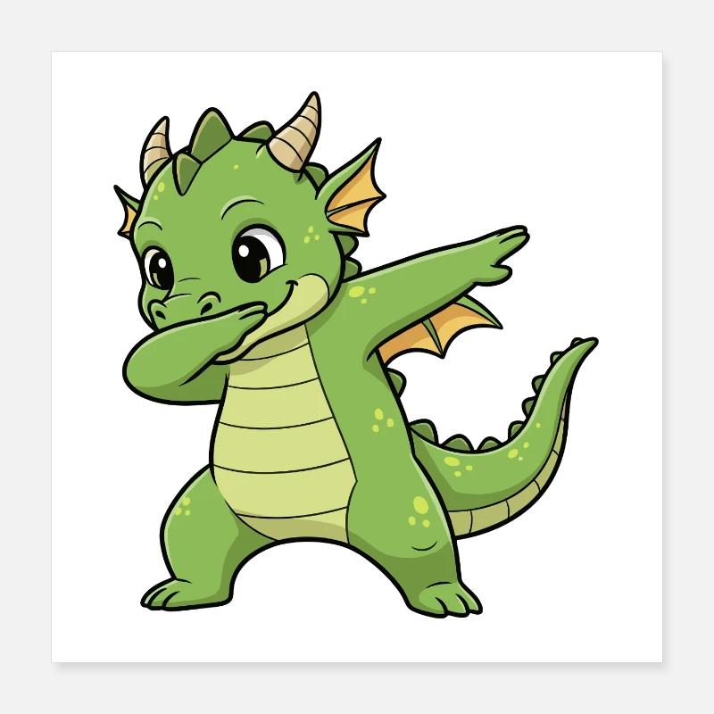 drôle Dragon Dab dessin animé Poster 40 x 40 cm