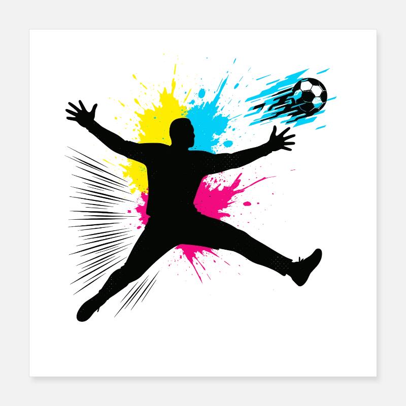 Saut de gardien de but de football avec explosion de couleurs Poster 40 x 40 cm