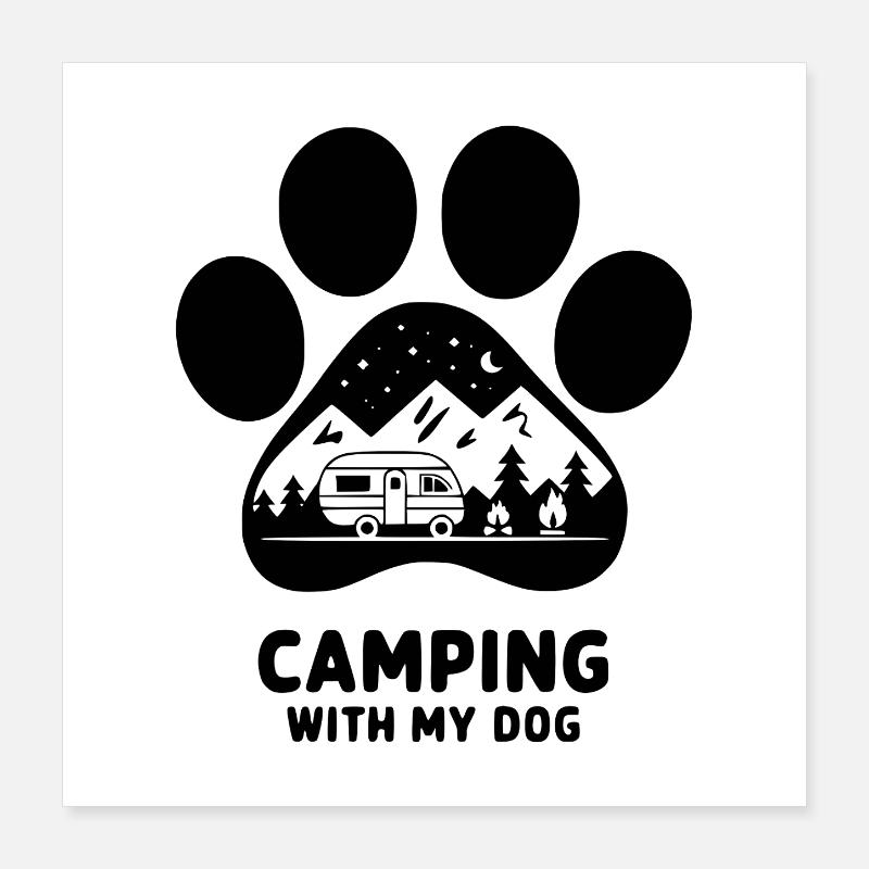 Camping avec mon chien campeur Poster 40 x 40 cm