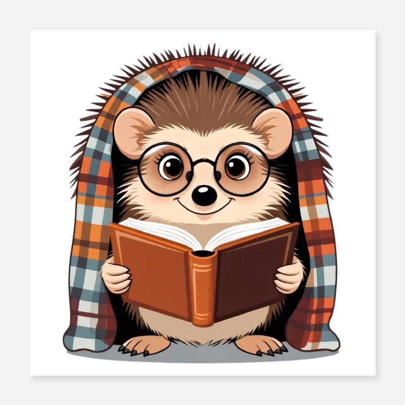 Hérisson lit un livre sous un plaid Poster 40 x 40 cm