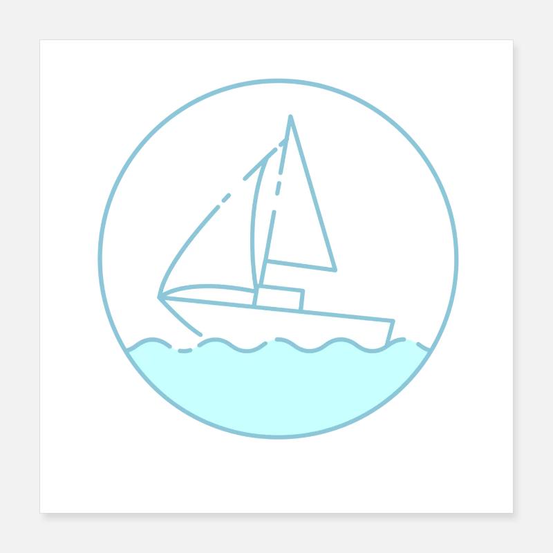Nautic Design Sailboat Circle Emblem on Waves Poster 16" x 16" (40x40 cm)