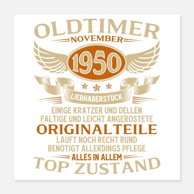 75. Geburtstag Geschenk Oldtimer November 1950 Poster 40x40 cm