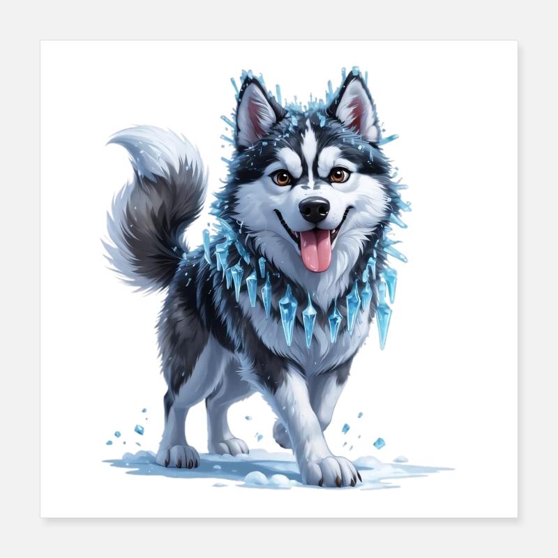 Husky de glace avec collier en cristal de glace Poster 40 x 40 cm