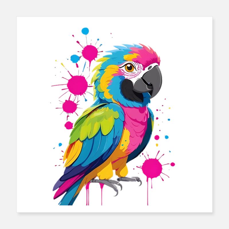 Farbexplosion Papagei Druck Poster 40x40 cm