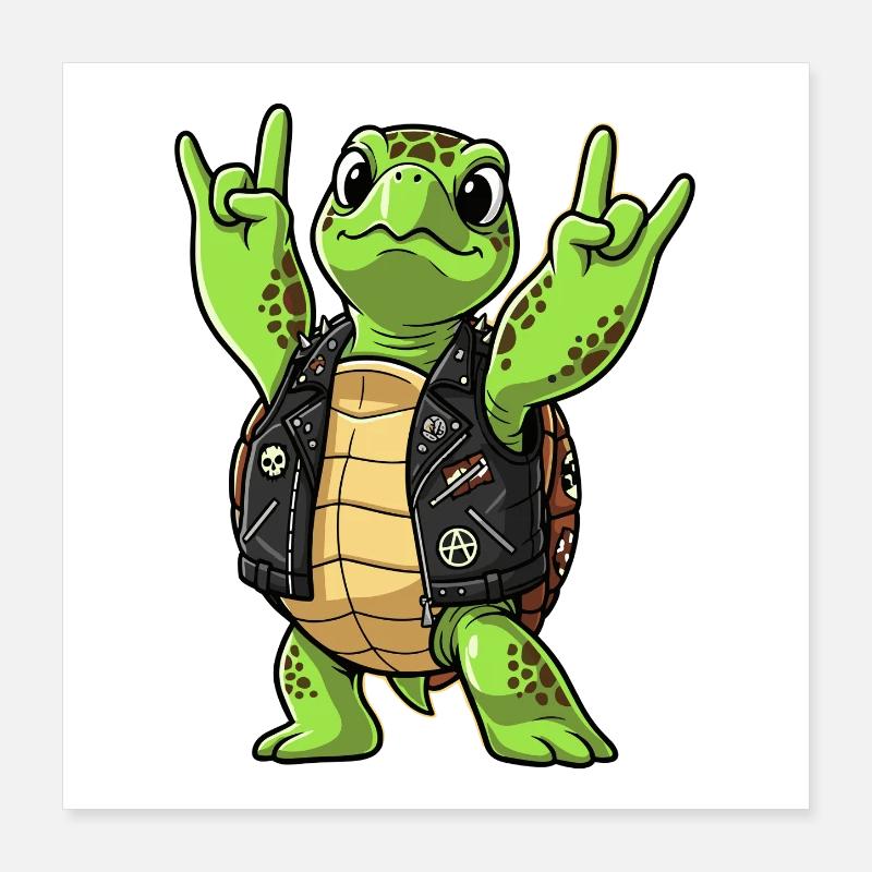 Rock and Roll Turtle Wearing Leather Jacket Poster 16" x 16" (40x40 cm)