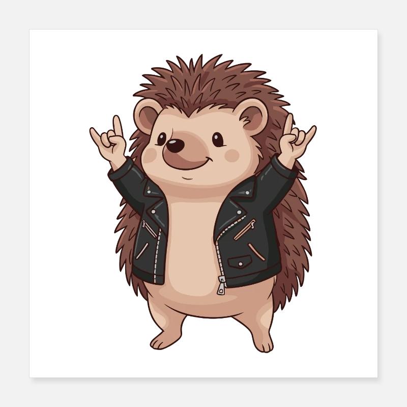Hedgehog Rocker Lederjacke Poster 40x40 cm