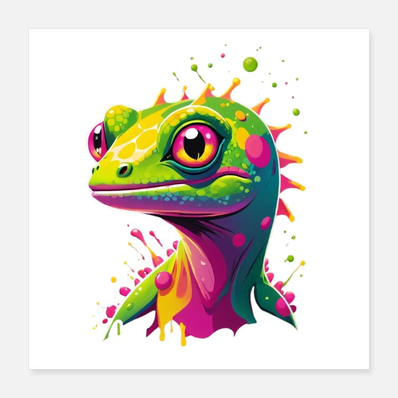 Bunte Echse Neon-Splash Poster 40x40 cm