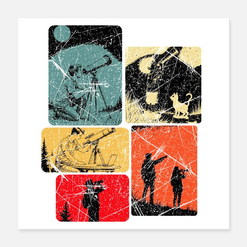 Système solaire, télescope, observation des étoiles Poster 40 x 40 cm