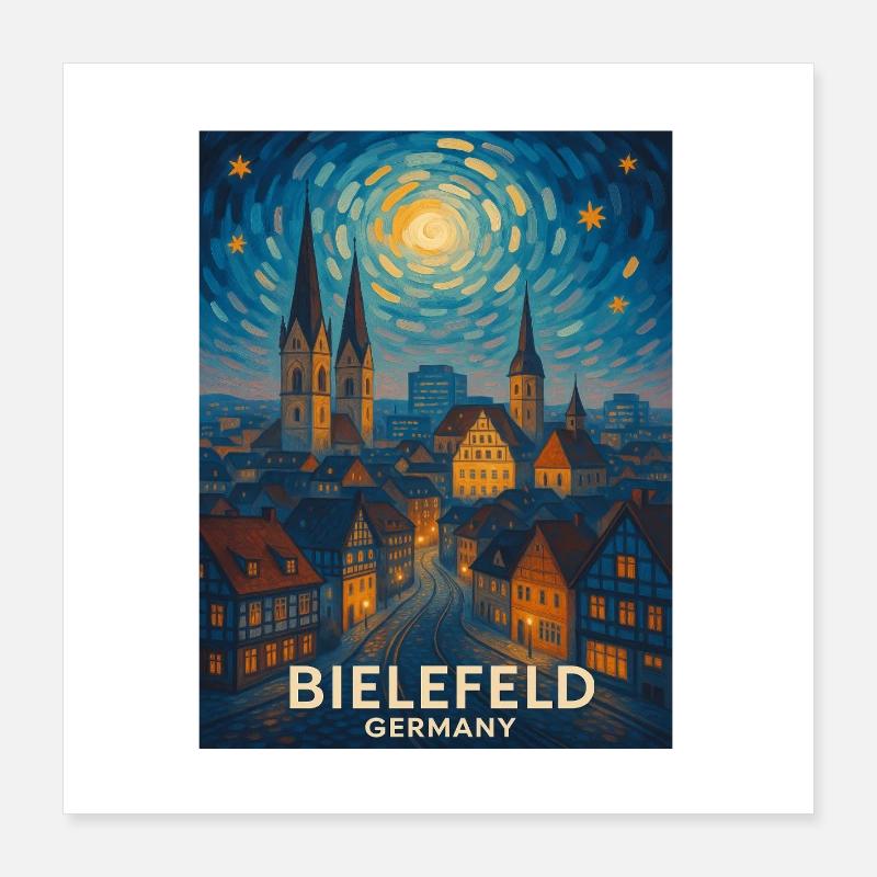 Bielefeld Night Panorama Skyline Poster 16" x 16" (40x40 cm)