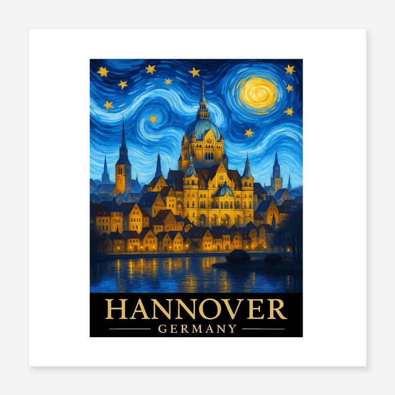Hanover Night Star Skyline Poster 16" x 16" (40x40 cm)