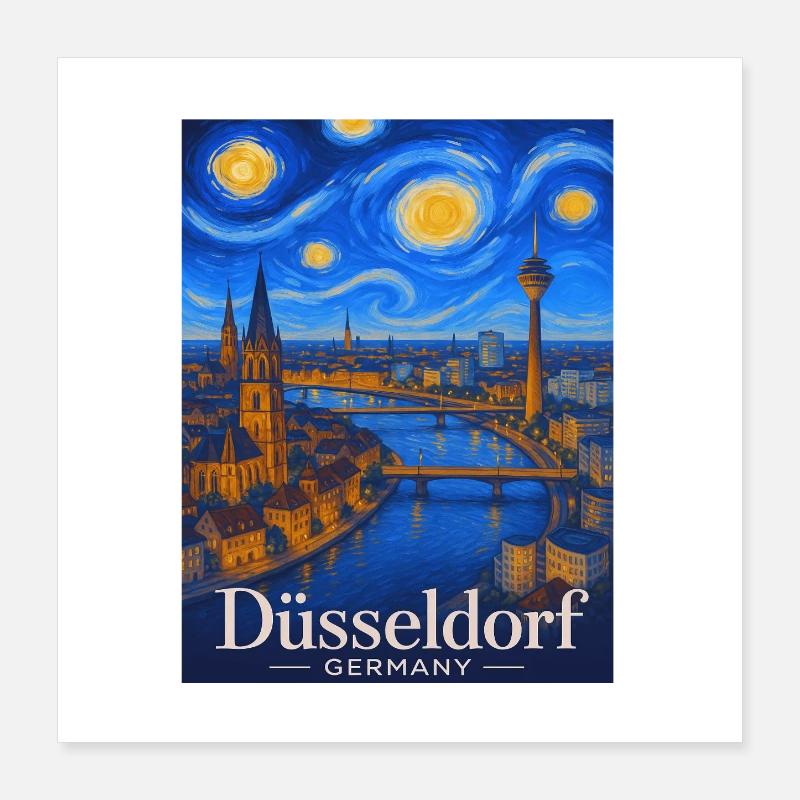Panorama nocturne de Düsseldorf sur le Rhin Poster 40 x 40 cm