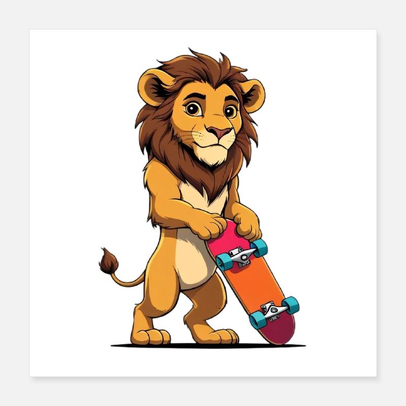 Löwenjunge Skateboard Power Poster 40x40 cm