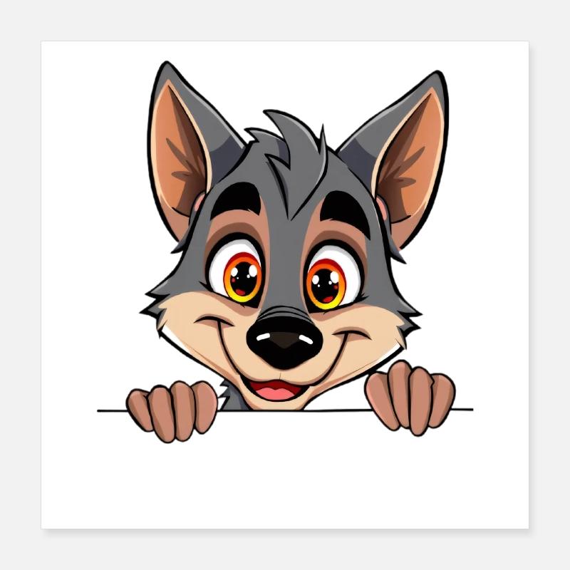 Loup câlin regardant par-dessus bord Poster 40 x 40 cm