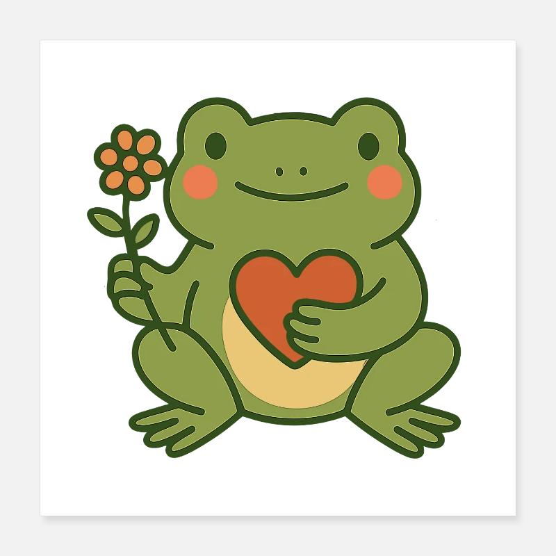 Grenouille avec cœur et fleur – Friendly & Cozy Poster 40 x 40 cm