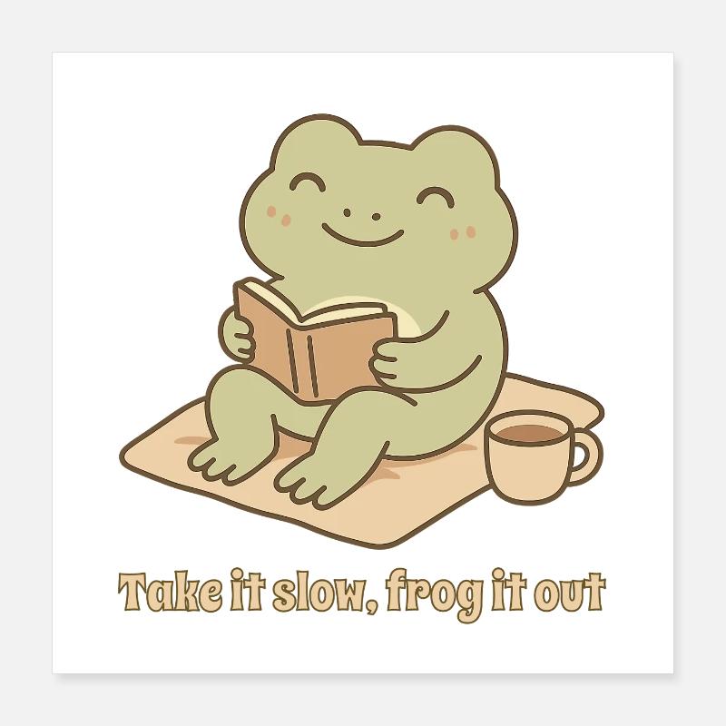 Reading Frog – Take it slow Design Poster 16" x 16" (40x40 cm)