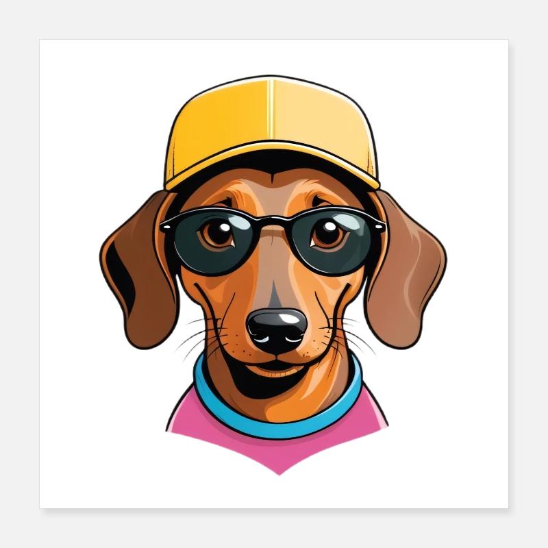 Dackel mit Sonnenbrille Cap Pink Poster 40x40 cm