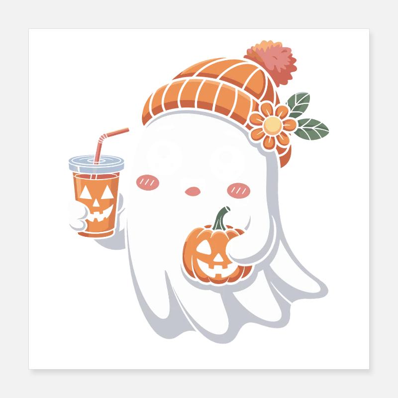 Ghost Halloween Pumpkin Latte Fun Poster 40 x 40 cm