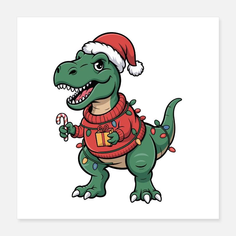 T-Rex de Noël en pull Poster 40 x 40 cm