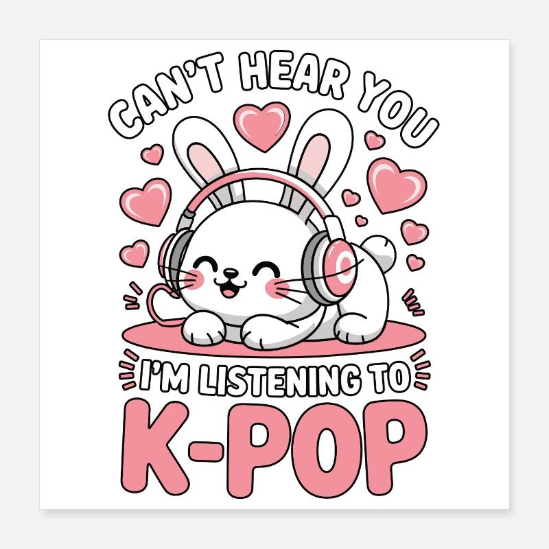 Lapin K-Pop avec écouteurs Poster 40 x 40 cm