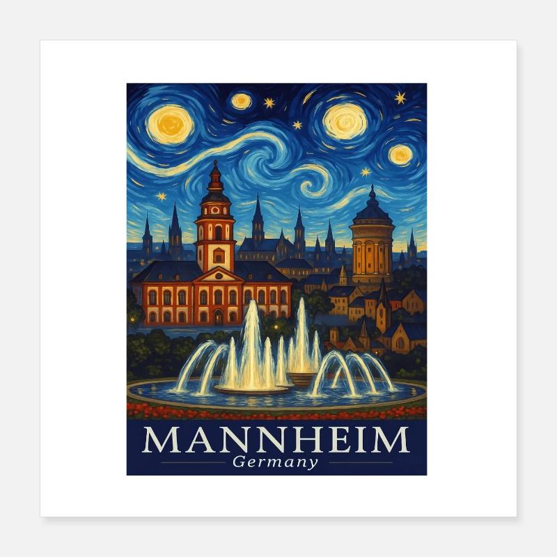 Mannheim Night Panorama Poster 16" x 16" (40x40 cm)