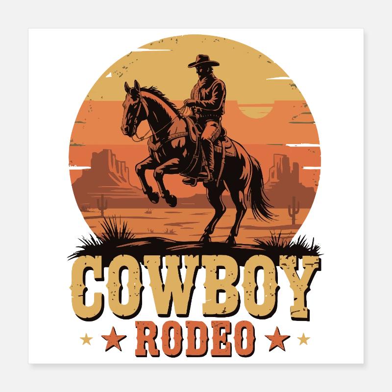 Rodéo de cow-boy - Wild West Sunset Design Poster 40 x 40 cm